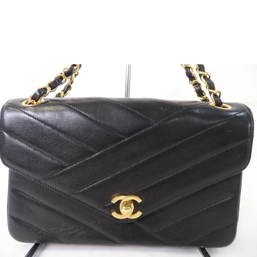 CHANEL シャネル/ココマークWチェーンバッグ/Vステッチ/黒/ゴールド金具//281****/ABランク/84