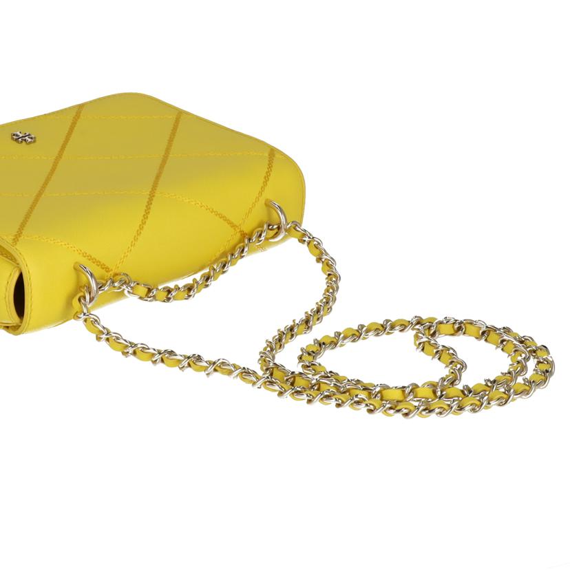 TORY BURCH トリーバーチ/レザーステッチフラップチェーンショルダー/イエロー//ABランク/75