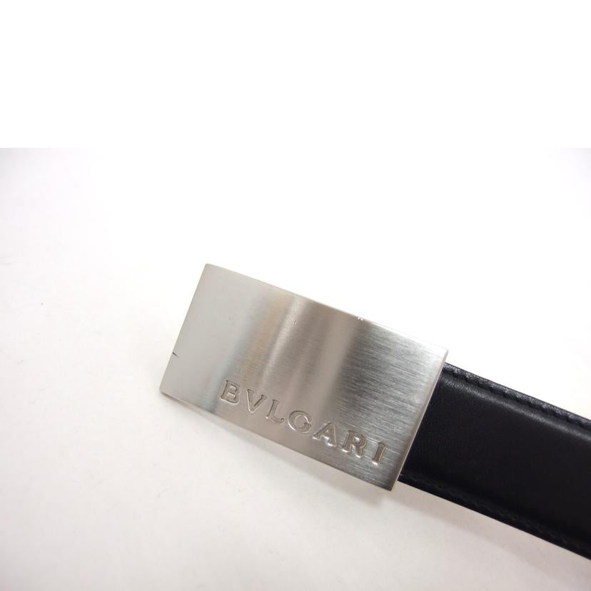 BVLGARI ブルガリ レザーベルト ブラック×キャメル/スクエアロゴバックル/シルバー金具/リバーシブルレザーベルト//ABランク/04