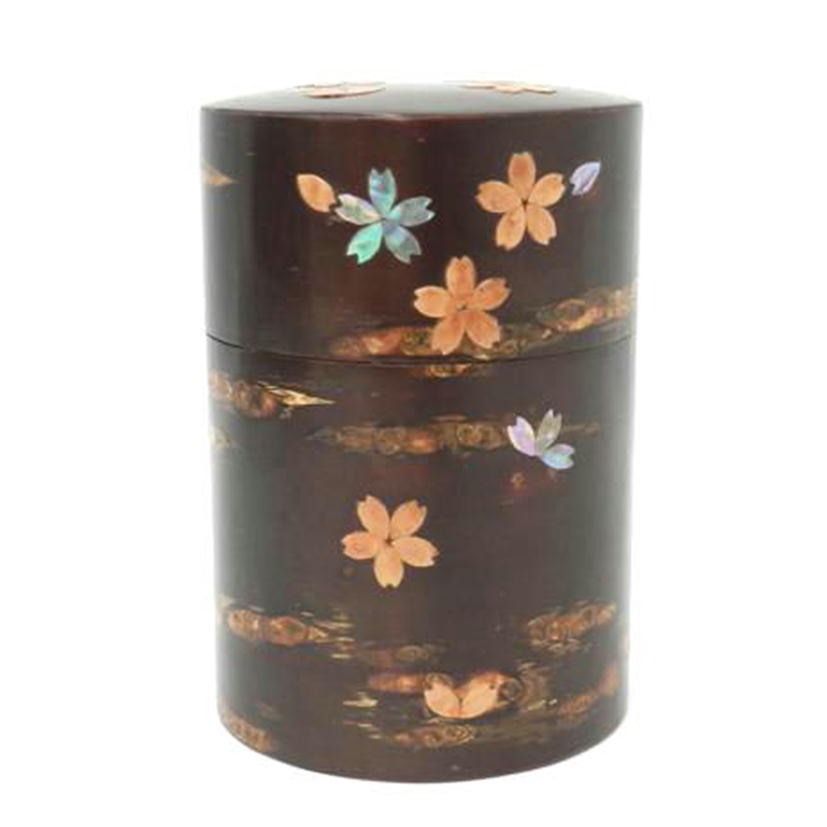 藤木伝四郎商店/総皮茶筒(大)貝入散桜/34281//Sランク/69