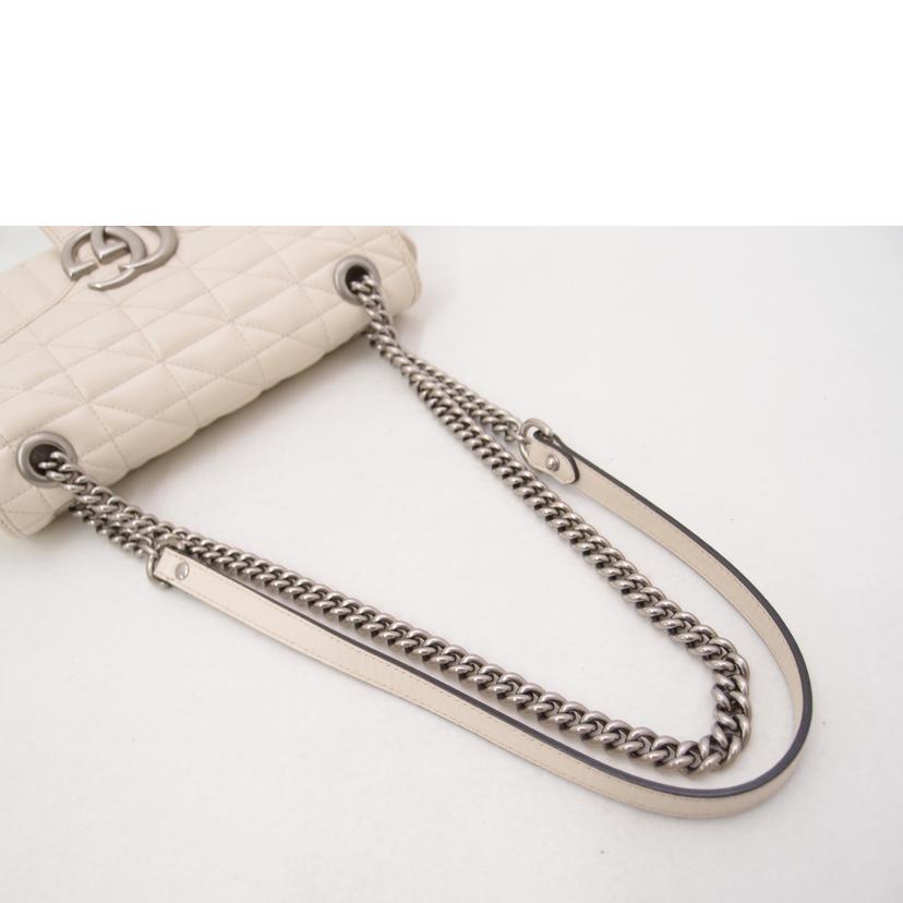 GUCCI グッチ 白 レザー ショルダーバッグ シルバー金具 斜め掛け 肩掛け /GGマーモントキルティングチェーンショルダー/ホワイト/443497//520***/ABランク/69