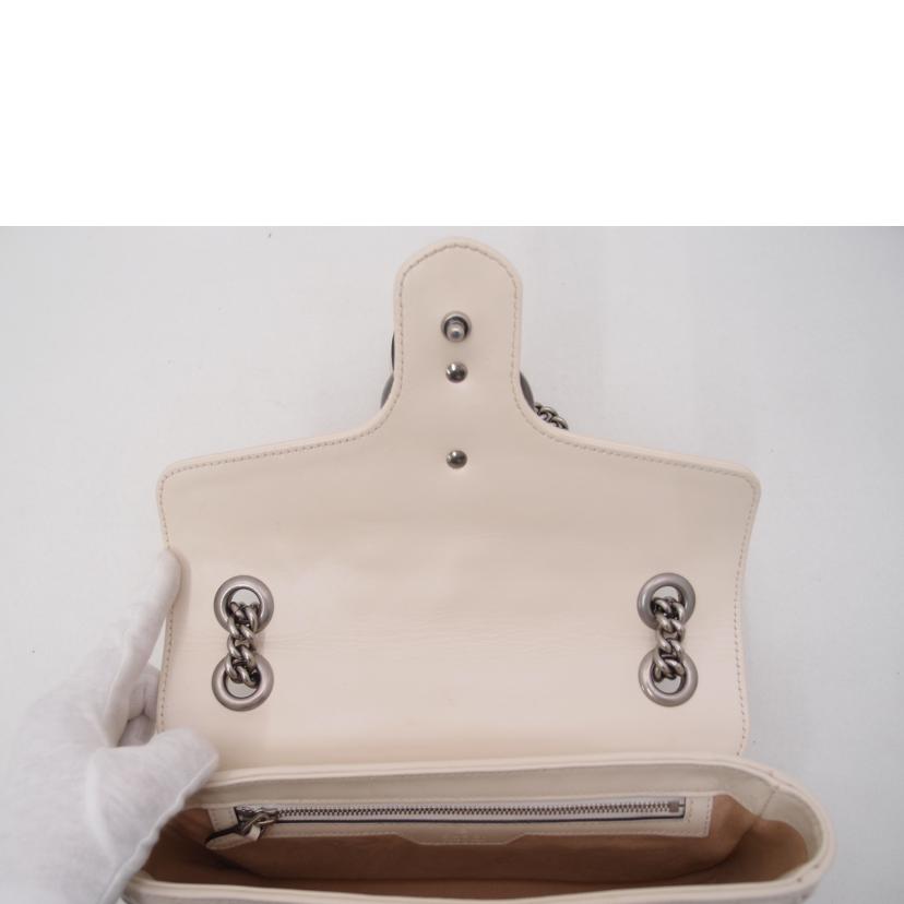 GUCCI グッチ 白 レザー ショルダーバッグ シルバー金具 斜め掛け 肩掛け /GGマーモントキルティングチェーンショルダー/ホワイト/443497//520***/ABランク/69