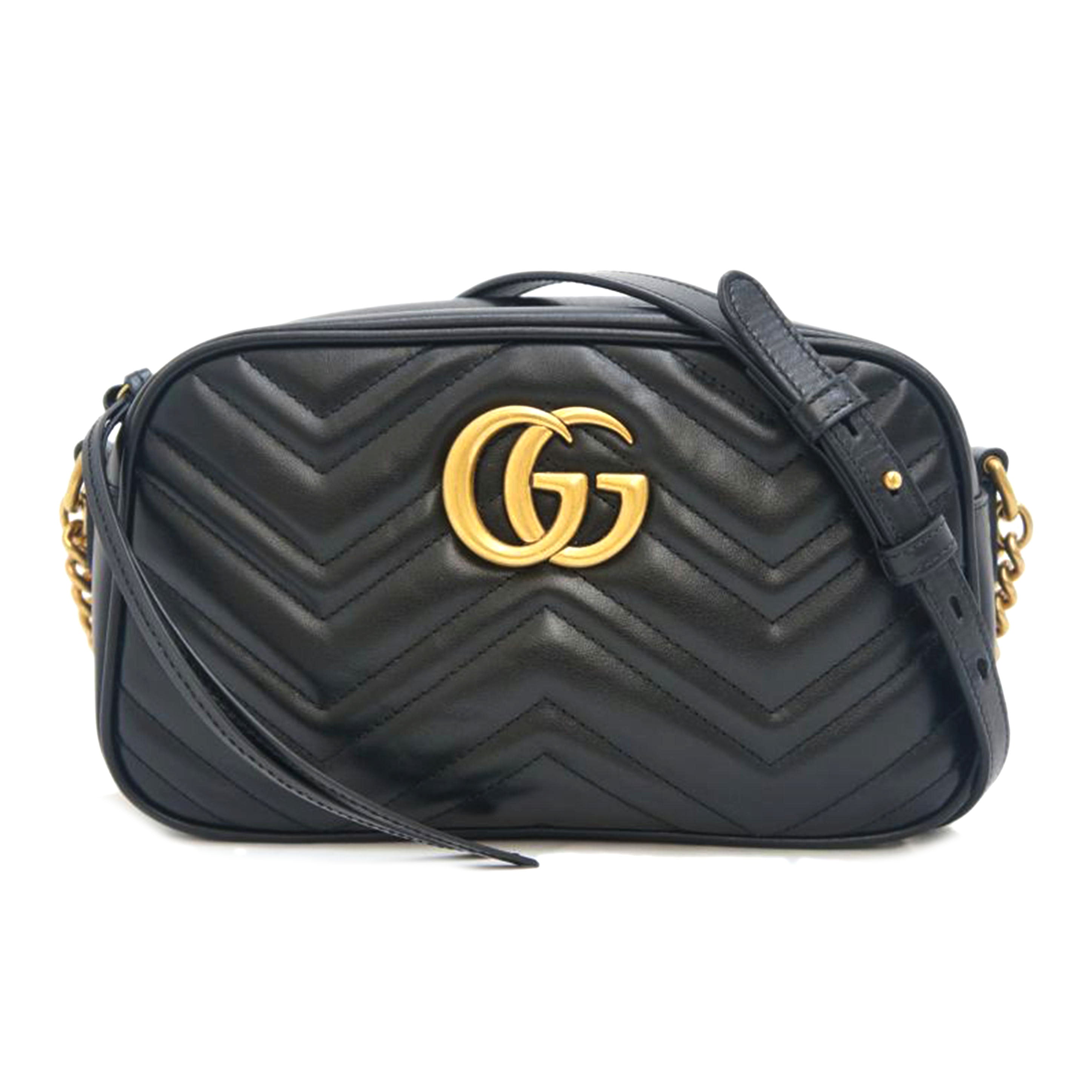 GUCCI グッチ/GGマーモントミニショルダー BLK/GLD/447632 //486628/ABランク/09
