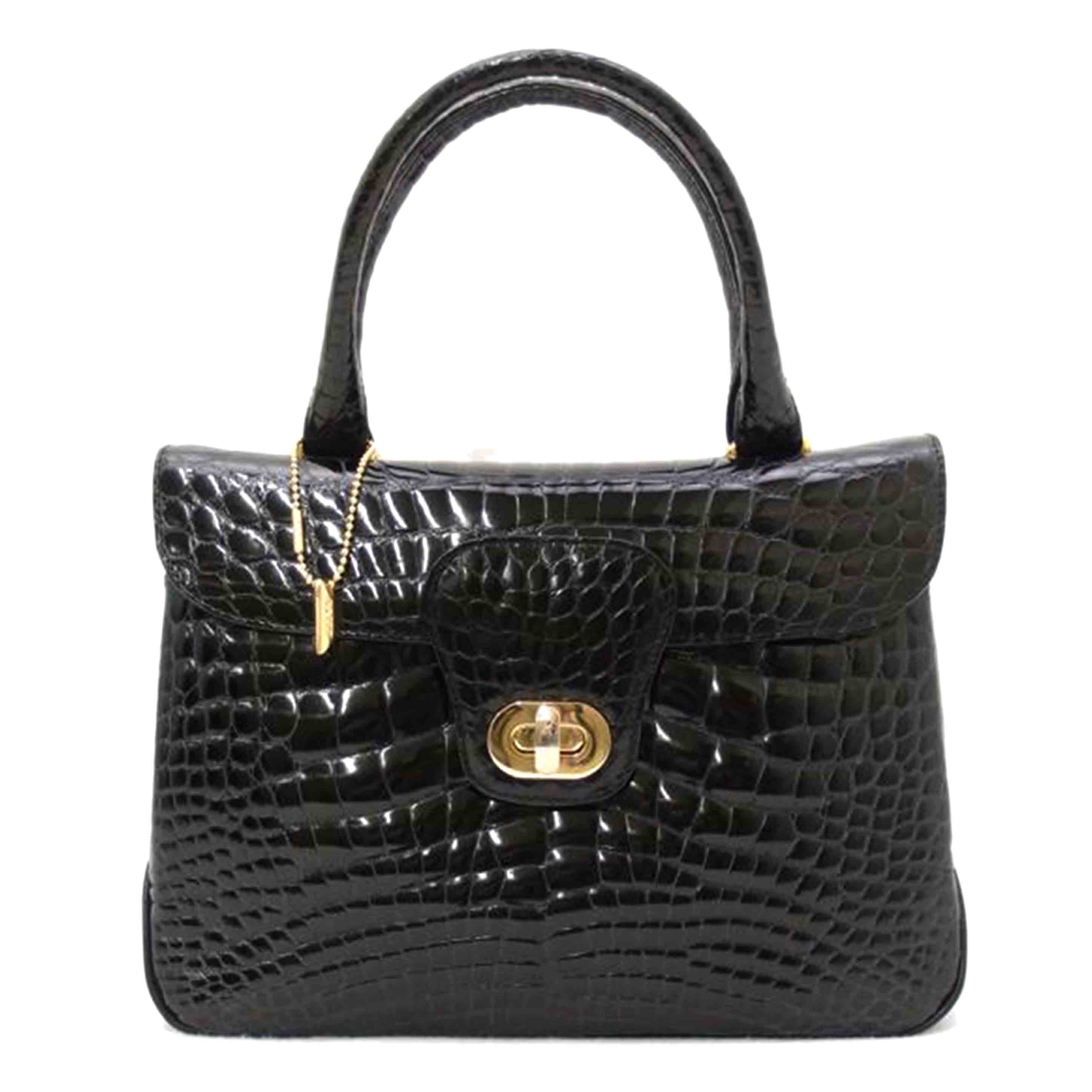 BALLY バリー ハンドバッグ 黒 ゴールド金具 レディース /クロコ調ハンド/ブラック//Aランク/69
