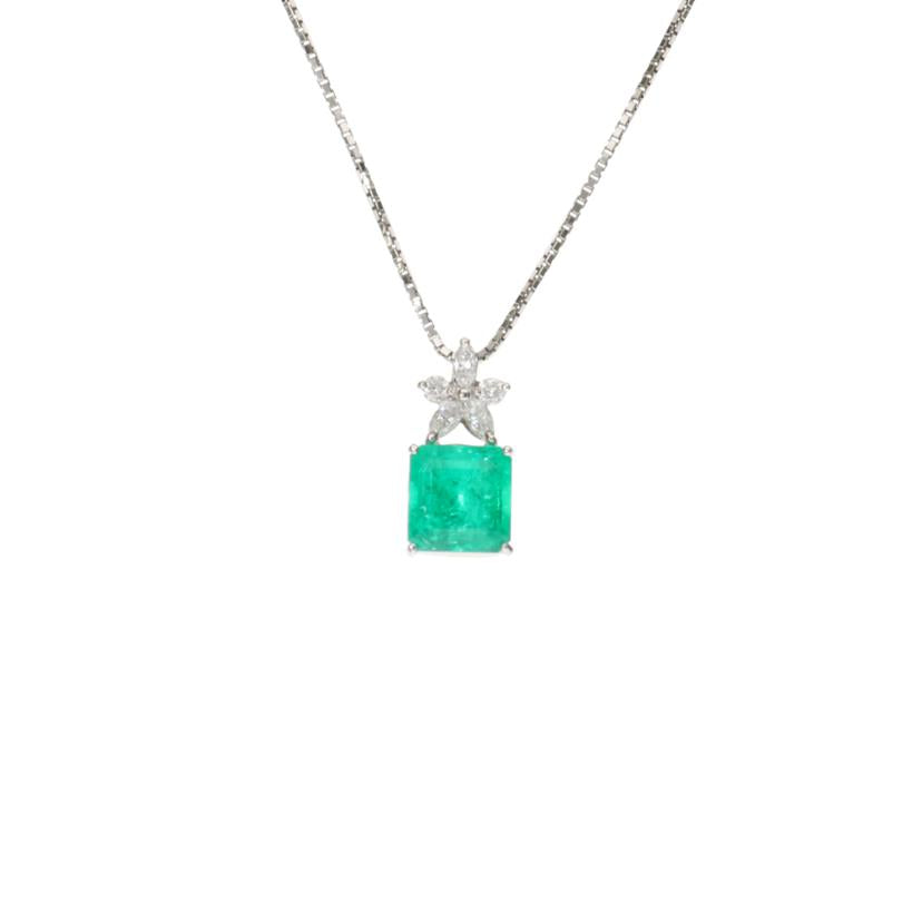 / ◎PT900/850エメラルドダイヤネックレスE2.756/D0.33ct//Aランク/75