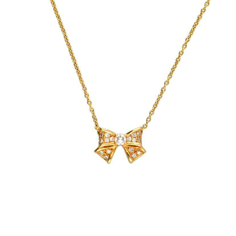 K18/K18リボンダイヤネックレス 0.27/4.1//0.27/Aランク/75