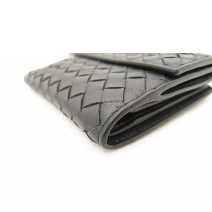 BOTTEGA VENETA ボッテガヴェネタ 黒 二つ折り財布 コンパクト財布 レザー メンズ レディース/イントレチャートWホック財布/ブラック//Aランク/69