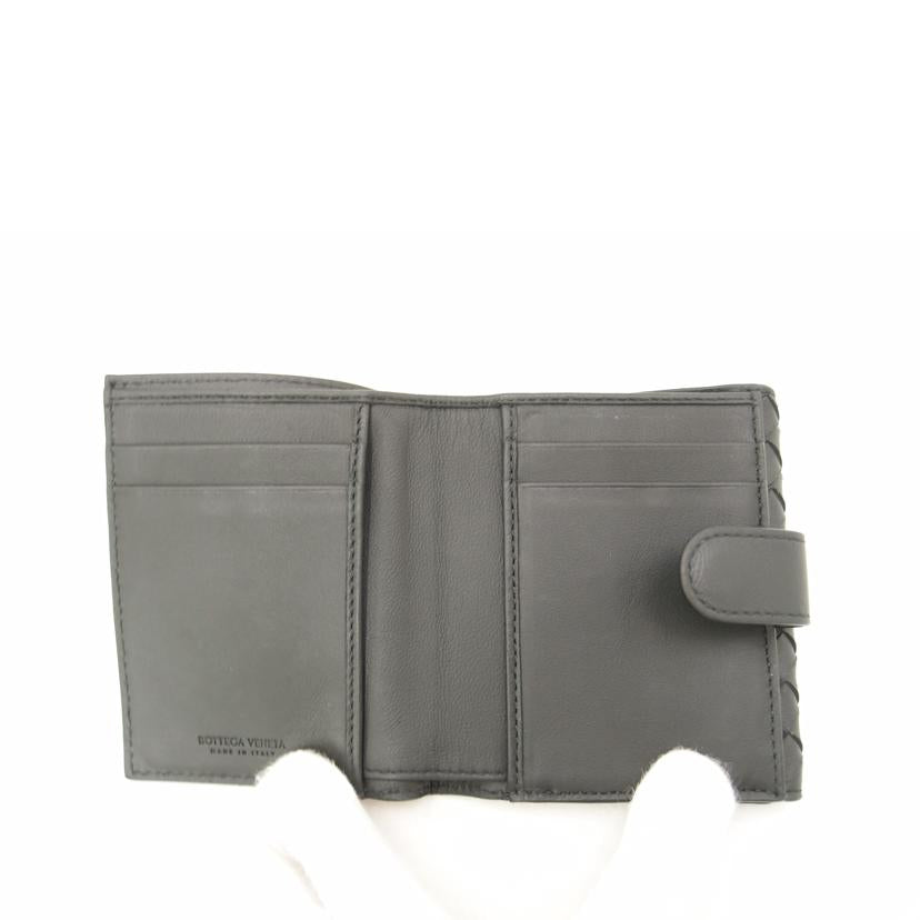 BOTTEGA VENETA ボッテガヴェネタ 黒 二つ折り財布 コンパクト財布 レザー メンズ レディース/イントレチャートWホック財布/ブラック//Aランク/69