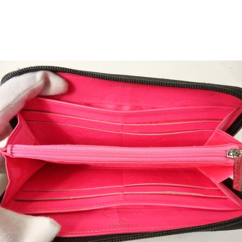 CHANEL シャネル/ココマーク/カンボンライン/ラウンドファスナー長財布/黒×ピンク/A50078//194*****/Bランク/84