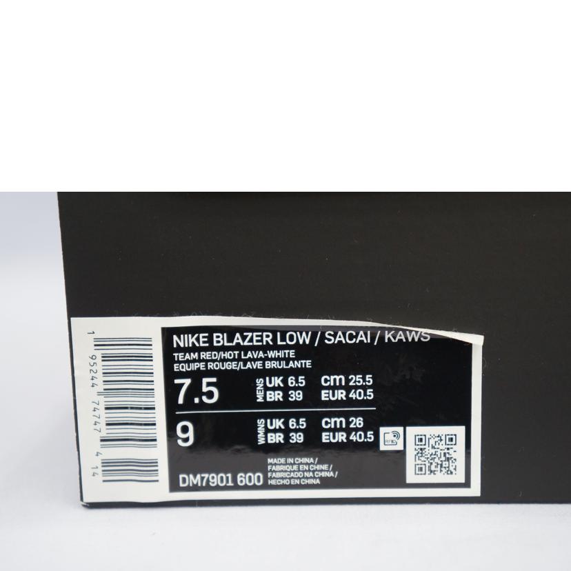 NIKE ナイキ/sacaiXKAWSブレーザーLOW TeamRed/DM7901 600//Aランク/07