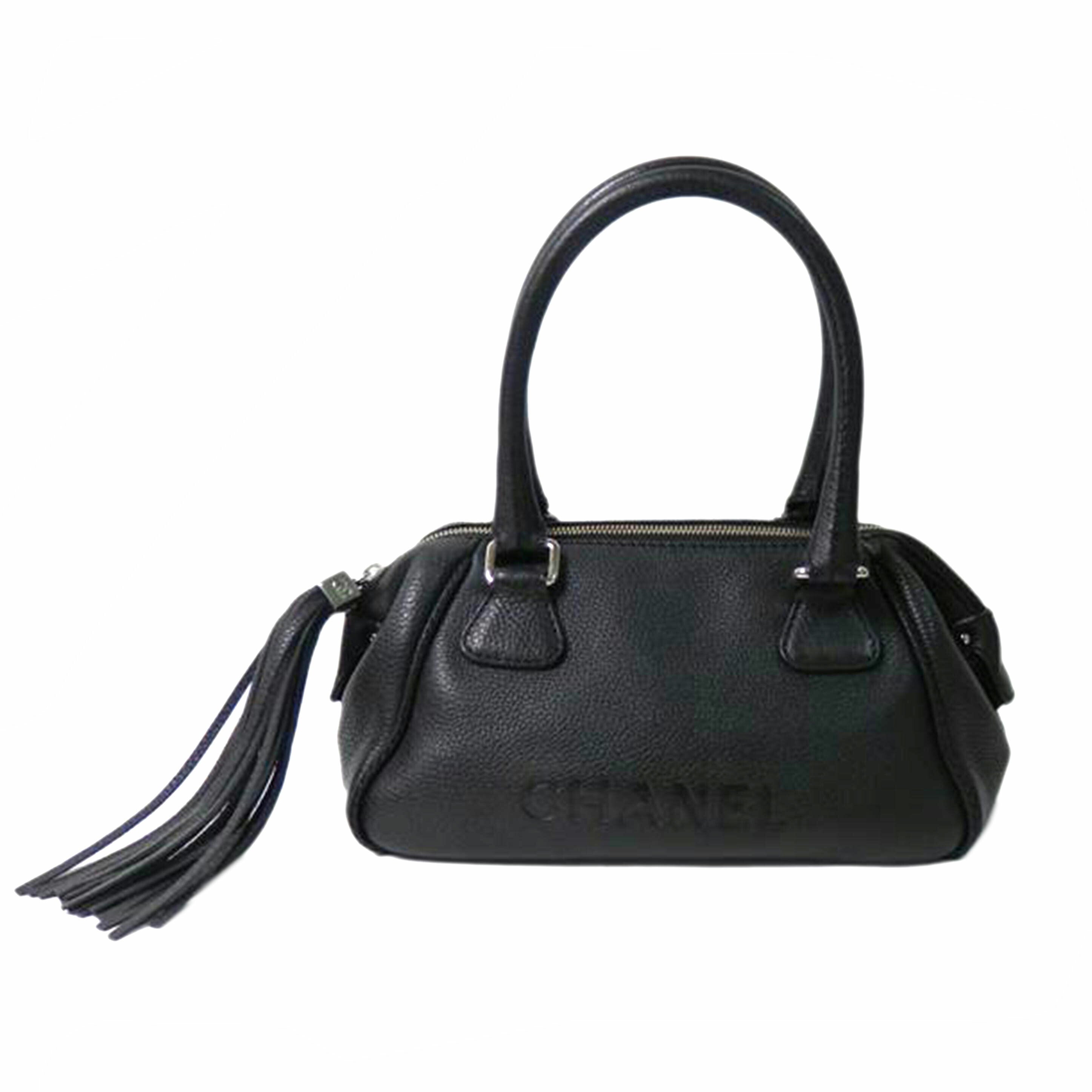 CHANEL シャネル/レザーフリンジロゴボストンバッグ/黒//8533954/Aランク/84