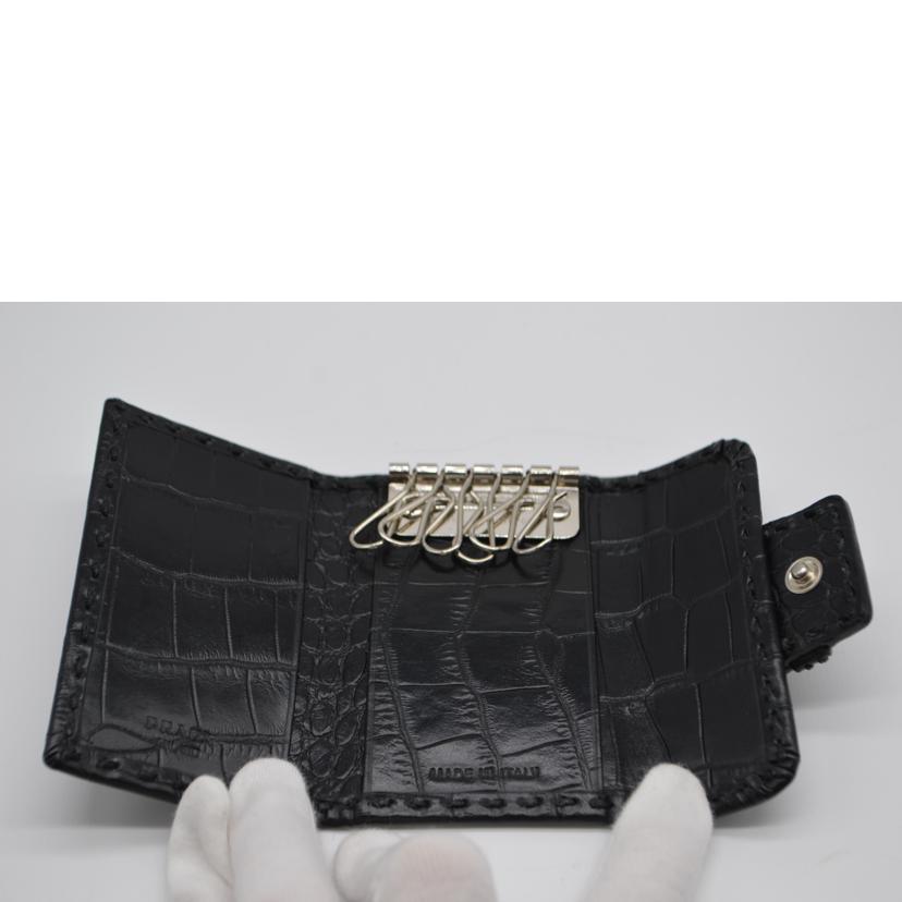 PRADA プラダ/テスートクロコエンボスレザーキーケース6/ネロ/1M0222//SAランク/89