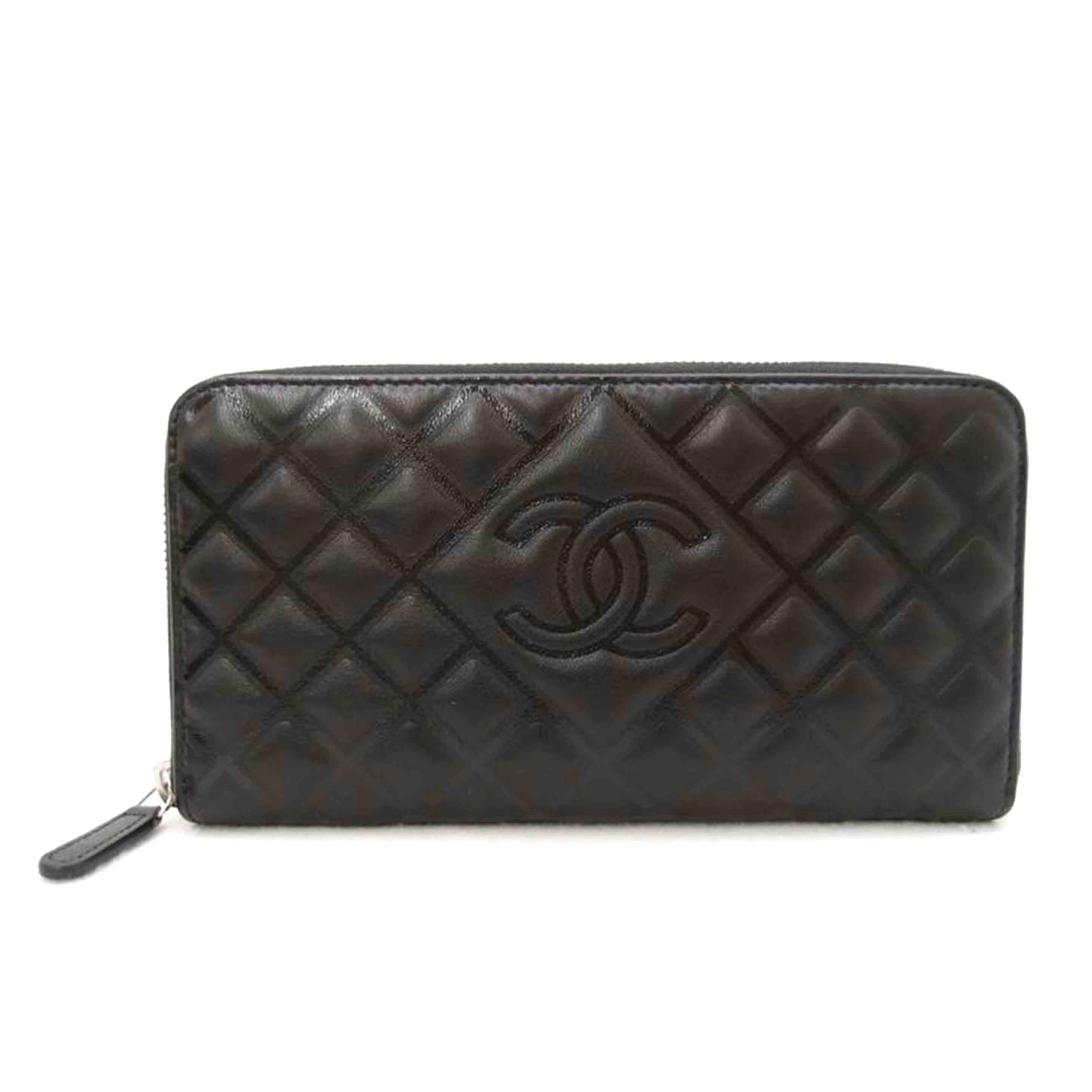 CHANEL シャネル 黒 ココマーク シルバー金具 レディース /ラムスキン ラウンドファスナー長財布//259*****/SAランク/69