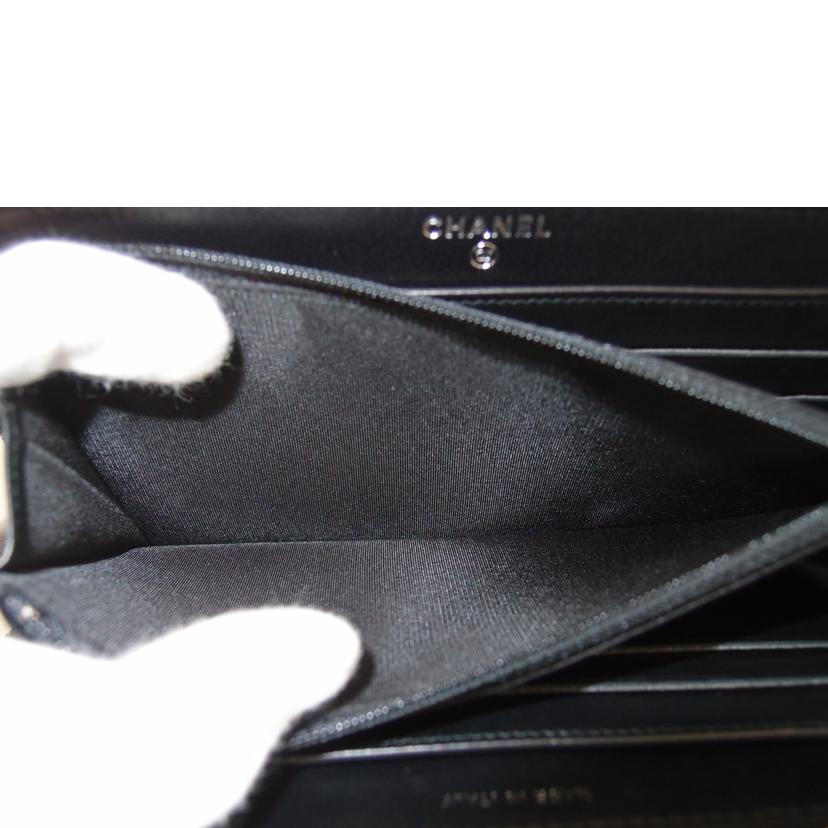 CHANEL シャネル 黒 ココマーク シルバー金具 レディース /ラムスキン ラウンドファスナー長財布//259*****/SAランク/69