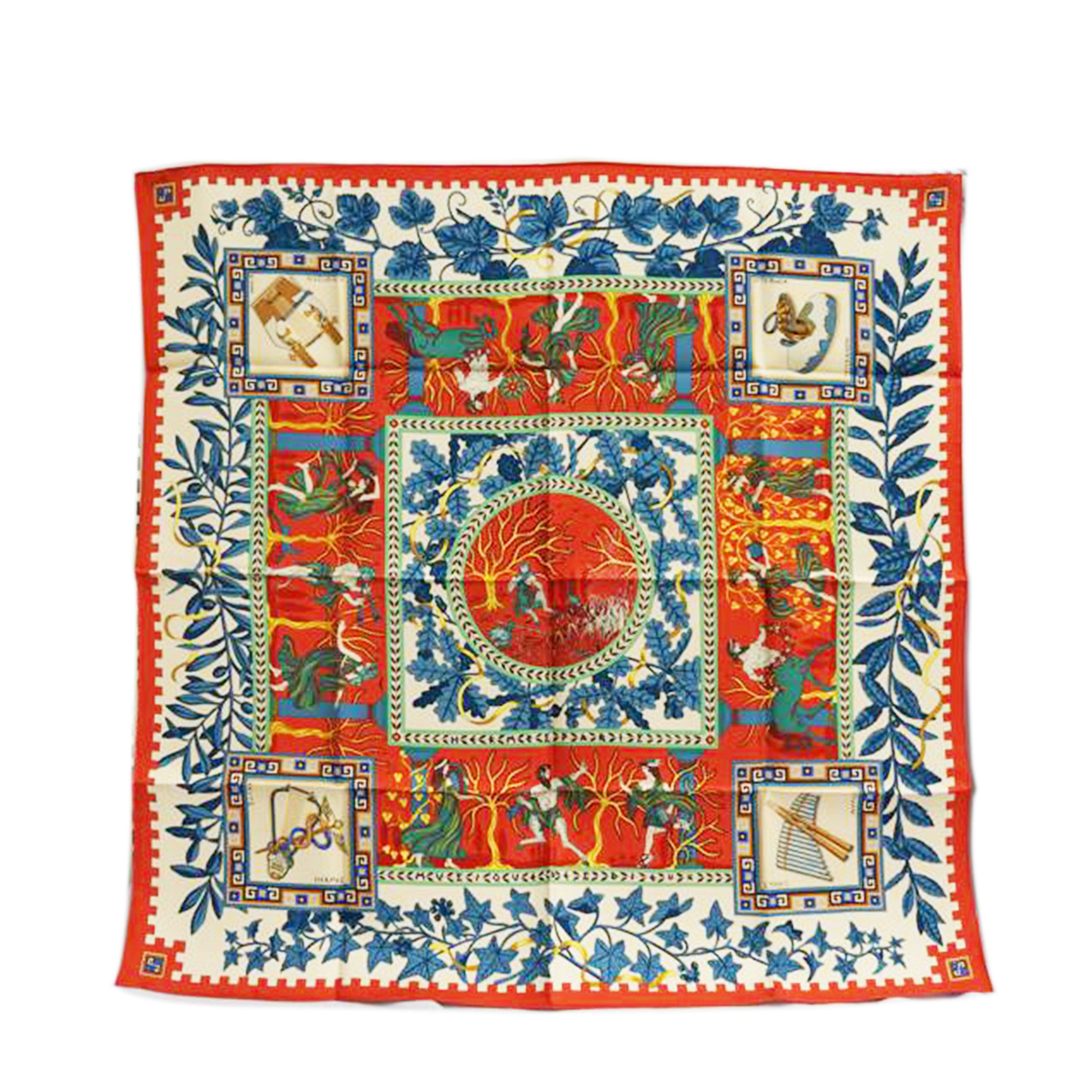 HERMES エルメス/カレ90神々の音楽 シルクスカーフ BEG/ORG//Aランク/07