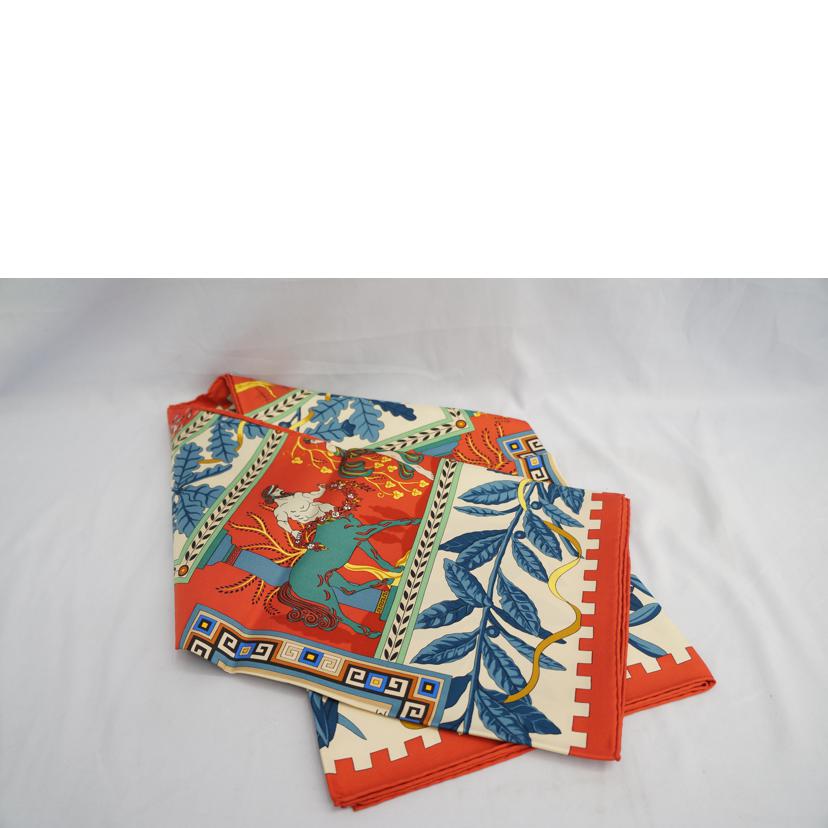 HERMES エルメス/カレ90神々の音楽 シルクスカーフ BEG/ORG//Aランク/07