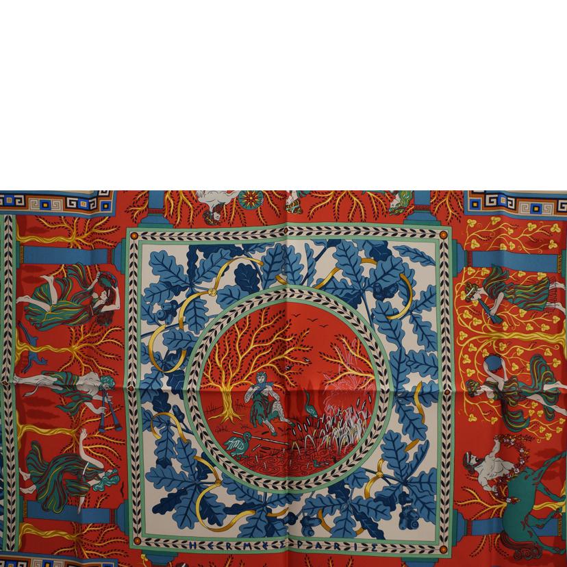 HERMES エルメス/カレ90神々の音楽 シルクスカーフ BEG/ORG//Aランク/07