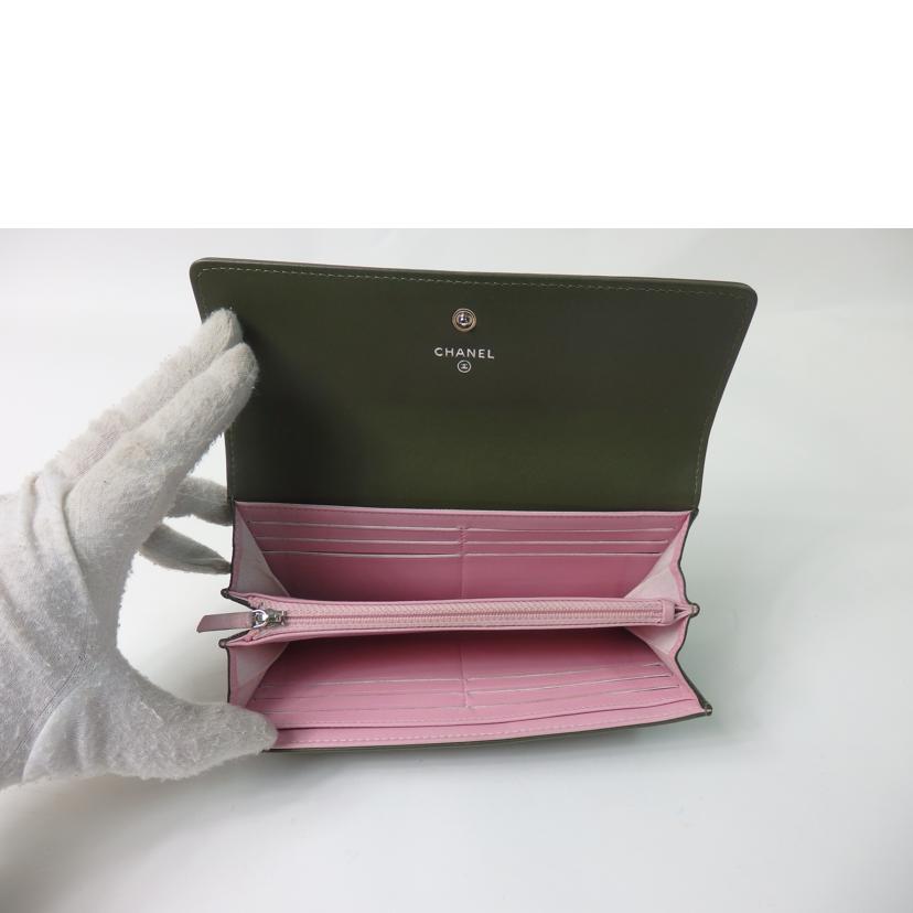 CHANEL シャネル/ココマークレザー長財布/カーキ×ピンク//23869368/Bランク/84