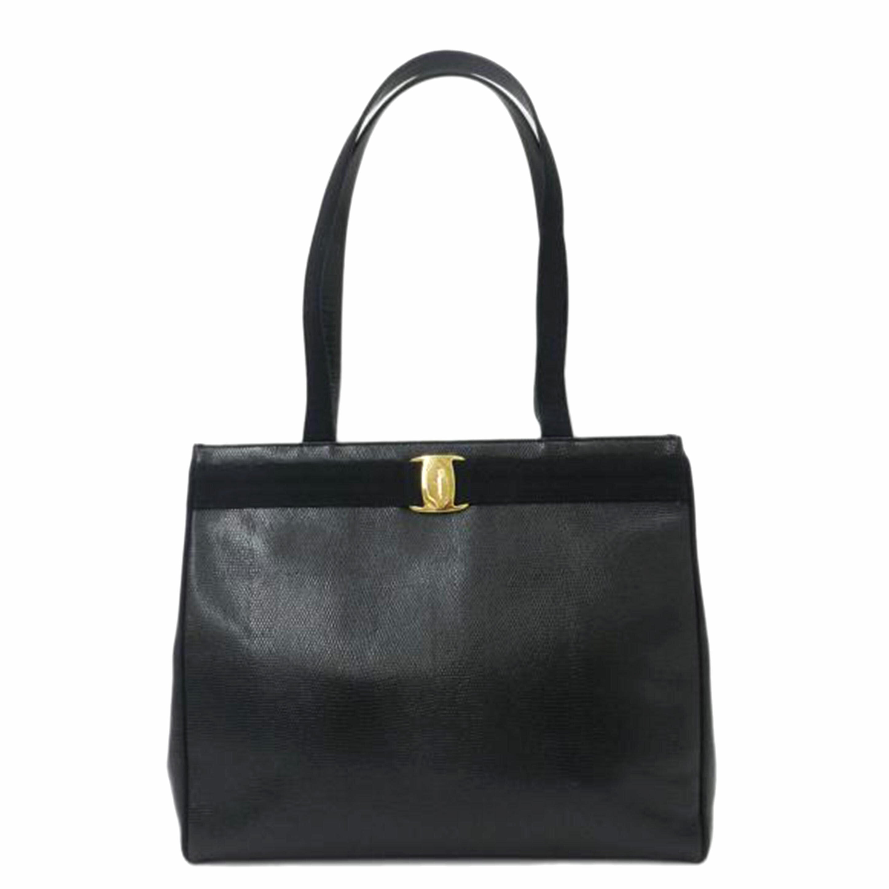 S.Ferragamo フェラガモ 黒 肩掛け レディース/ヴァラ リザード調トート/ブラック/DF-21 2530//ABランク/69