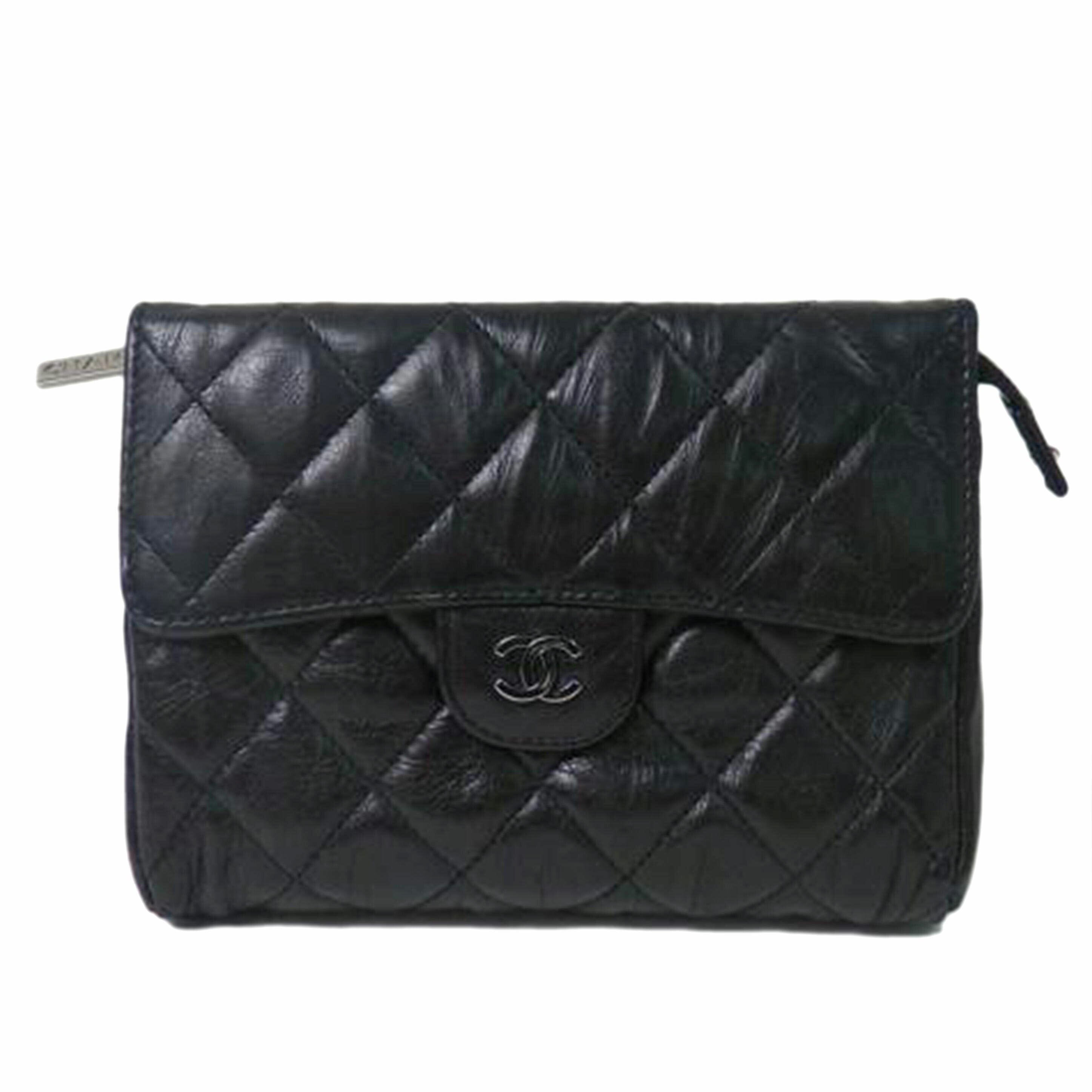 CHANEL シャネル/ココマークマトラッセポーチ/ミラー付き/黒/シルバー金具//10953371/Bランク/84