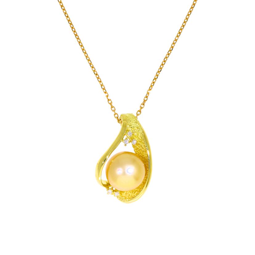 / K18パールダイヤネックレス0.05ct//ABランク/75