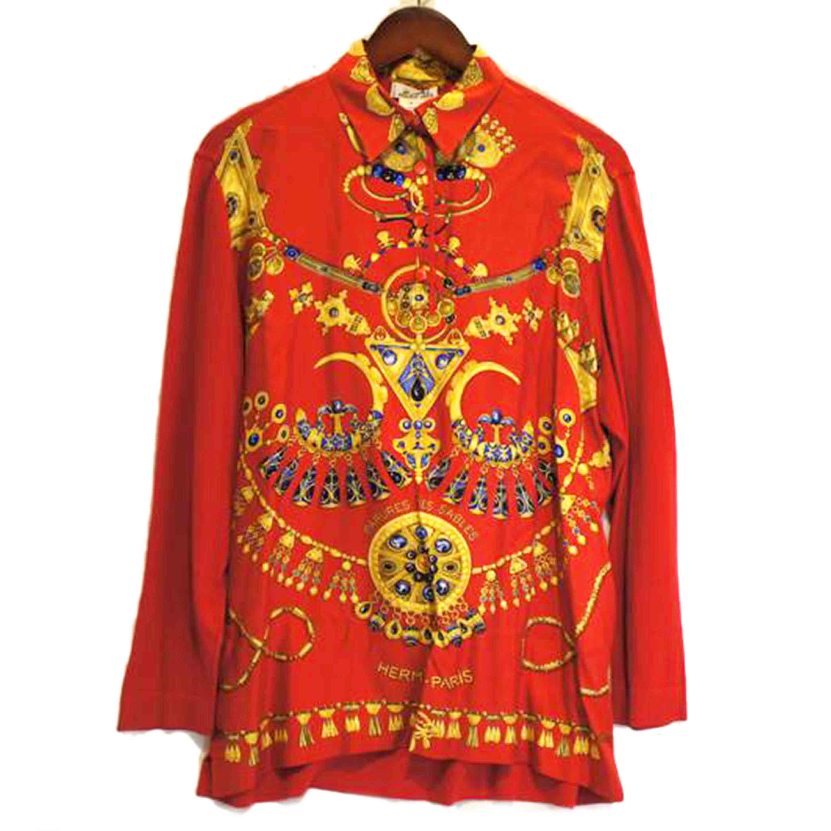 HERMES エルメス/シルクスカーフカシミヤニット切替シャツレッド//ABランク/92