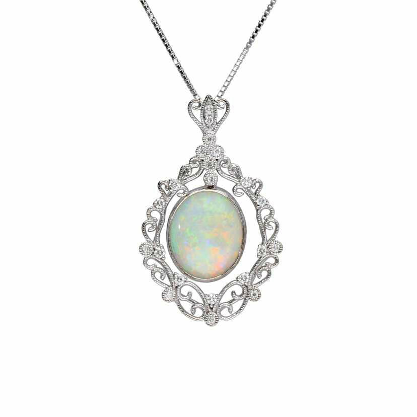 /◎ K18WGオパールダイヤネックレス3.60/D0.21ct//Aランク/75