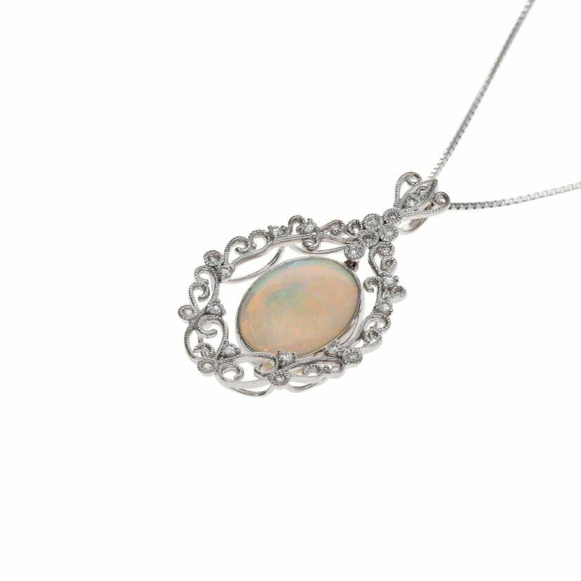 /◎ K18WGオパールダイヤネックレス3.60/D0.21ct//Aランク/75