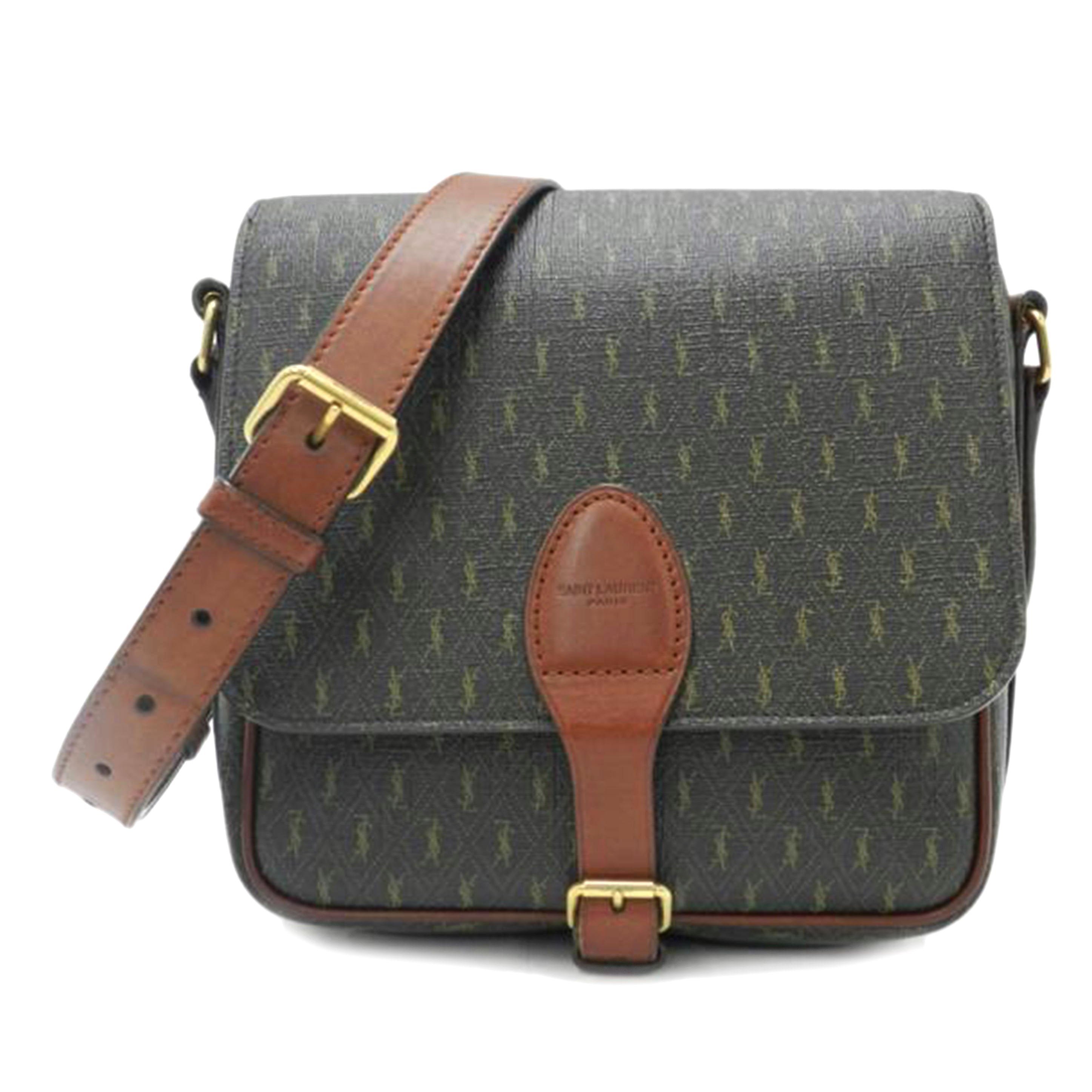 SAINT LAUREN サンローラン 茶 斜め掛け レディース メンズ/ ミディアムバックルショルダー/ブラウン/670754//0321/Aランク/69