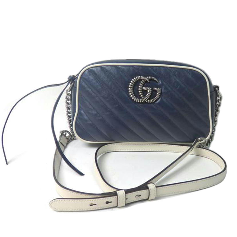 GUCCI グッチ/GGマーモント/レザーチェーンショルダーバッグ/ネイビー×白/447632//001998/SAランク/84
