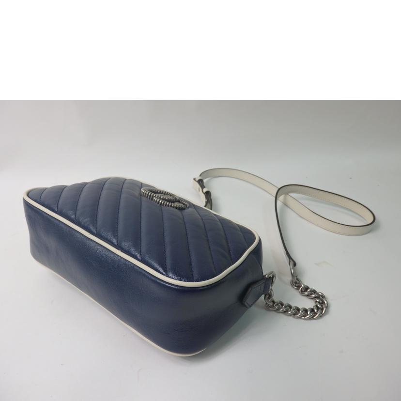 GUCCI グッチ/GGマーモント/レザーチェーンショルダーバッグ/ネイビー×白/447632//001998/SAランク/84