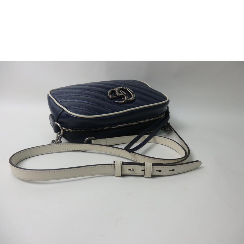 GUCCI グッチ/GGマーモント/レザーチェーンショルダーバッグ/ネイビー×白/447632//001998/SAランク/84