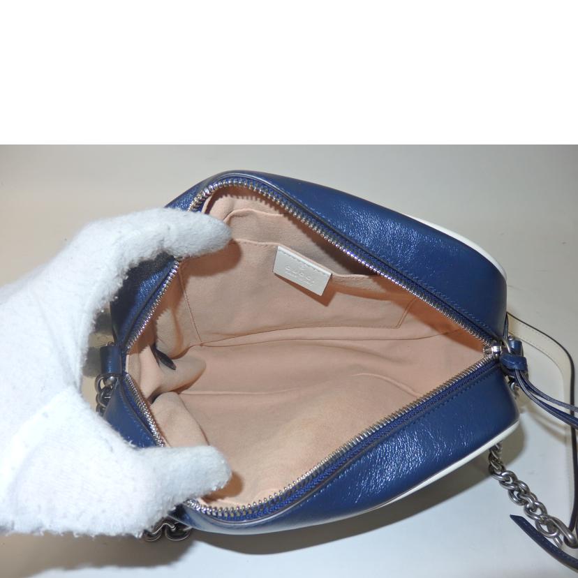 GUCCI グッチ/GGマーモント/レザーチェーンショルダーバッグ/ネイビー×白/447632//001998/SAランク/84