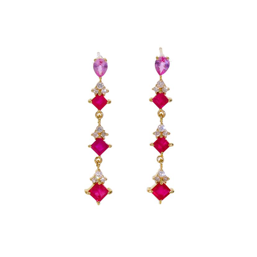 K18/ K18ルビーピンクサファイヤダイヤピアス/2.4g//SAランク/75