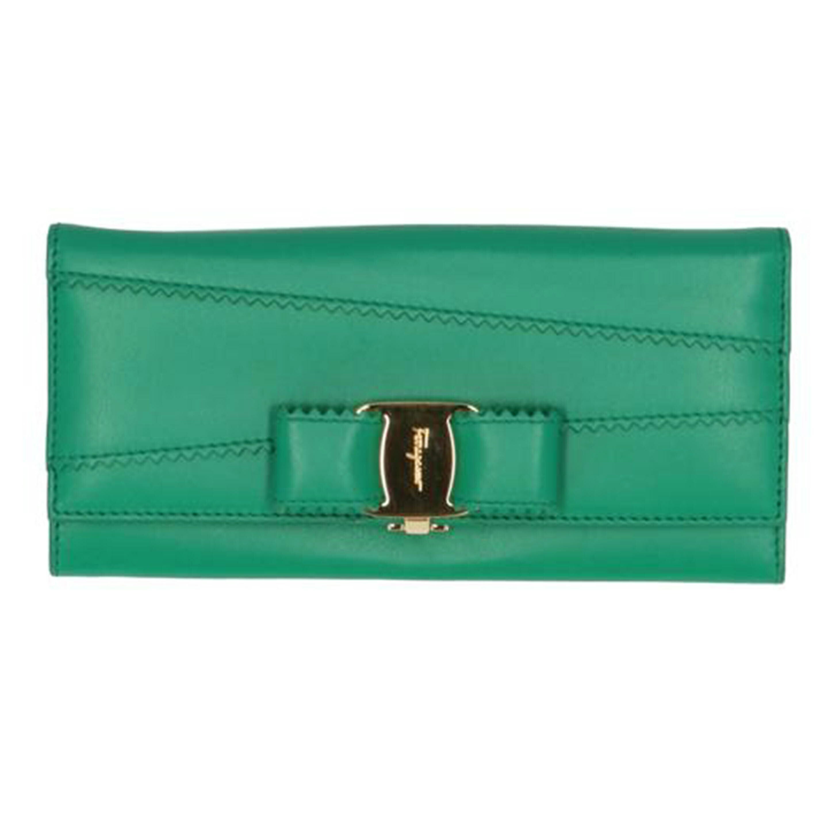 Ferragamo Ferragamo/ヴァラ二つ折り長財布/グリーン/IY-66//C675/Aランク/75