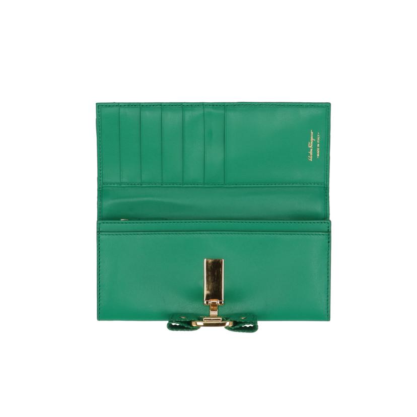 Ferragamo Ferragamo/ヴァラ二つ折り長財布/グリーン/IY-66//C675/Aランク/75