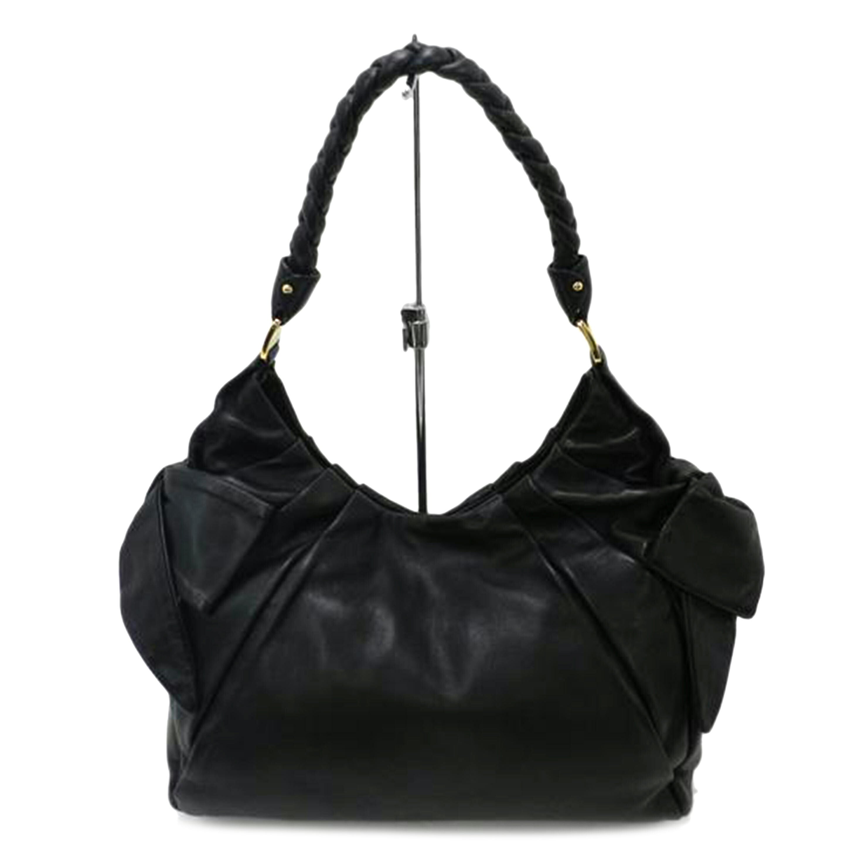 Ferragamo フェラガモ 黒 肩掛け レディース/サイドリボンレザーワンショルダー/ブラック/AB-21 C516//Aランク/69