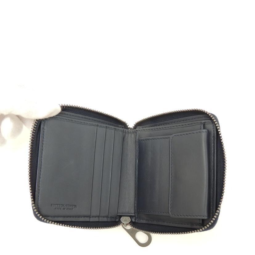 BOTTEGA VENETA ボッテガ・ベネタ コンパクトウォレット 紺 メンズ レディース レザー プレゼント/イントレチャートラウンドファスナー二つ折り財布/ネイビー/510293//P00564868U/Aランク/69