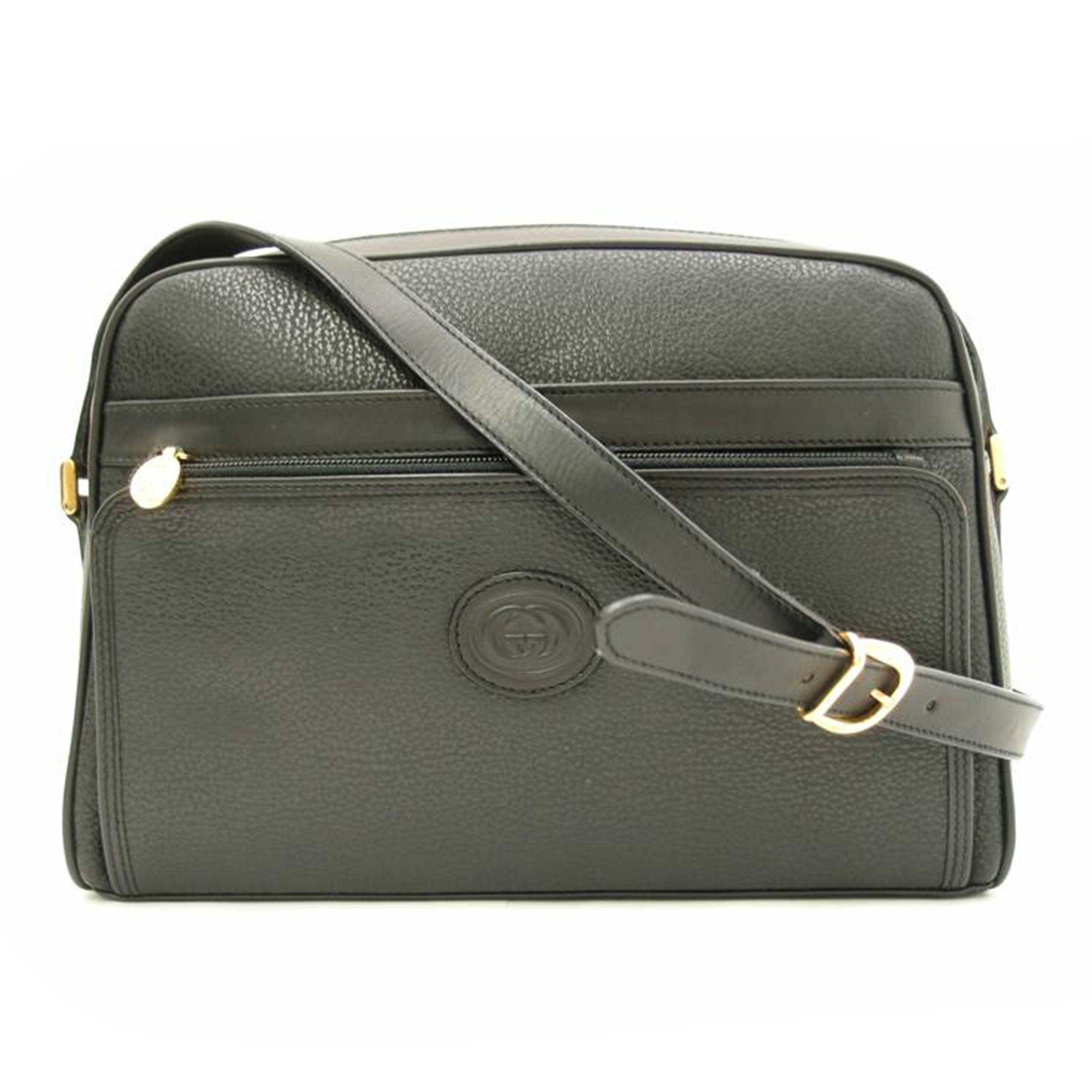 GUCCI グッチ 斜め掛け 黒 /ヴィンテージインターロッキングGレザーショルダー/ブラック/001.22//1053/Aランク/69