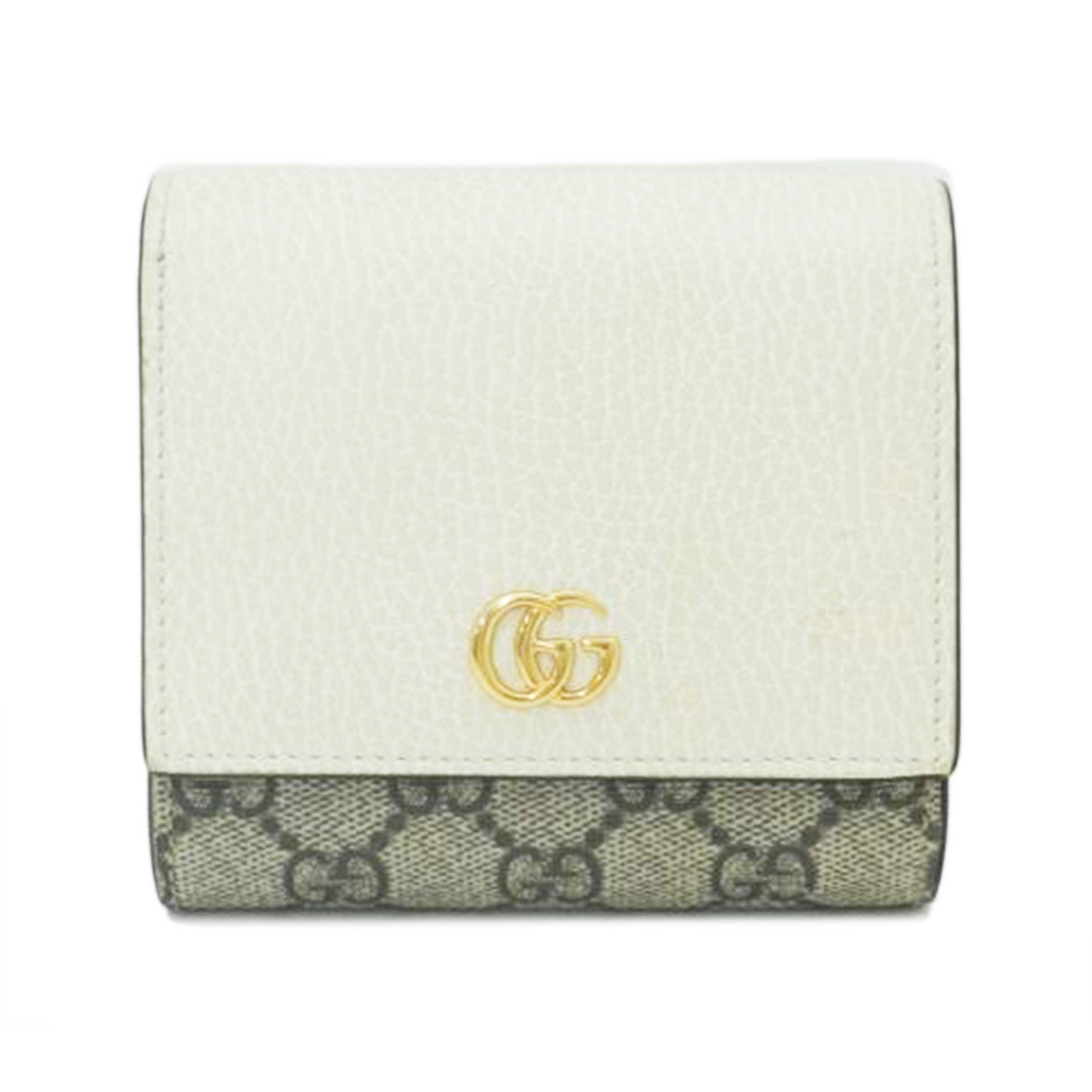 GUCCI グッチ 三つ折り財布 白 レディース/GGマーモントGGスプリーム・コンパクト財布/ホワイト/598587//2184/Aランク/69