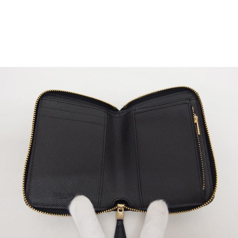 COACH コーチ/型押しレザー/ラウンドファスナーコンパクト財布/ブラック/29677//G1832/Aランク/04