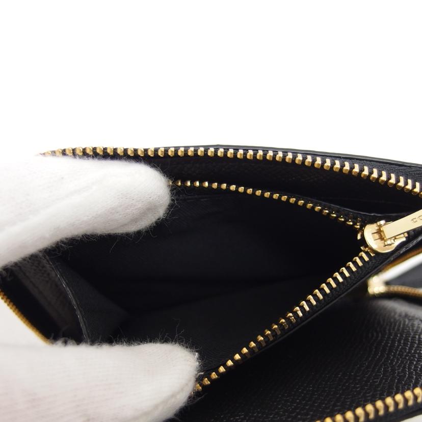 COACH コーチ/型押しレザー/ラウンドファスナーコンパクト財布/ブラック/29677//G1832/Aランク/04