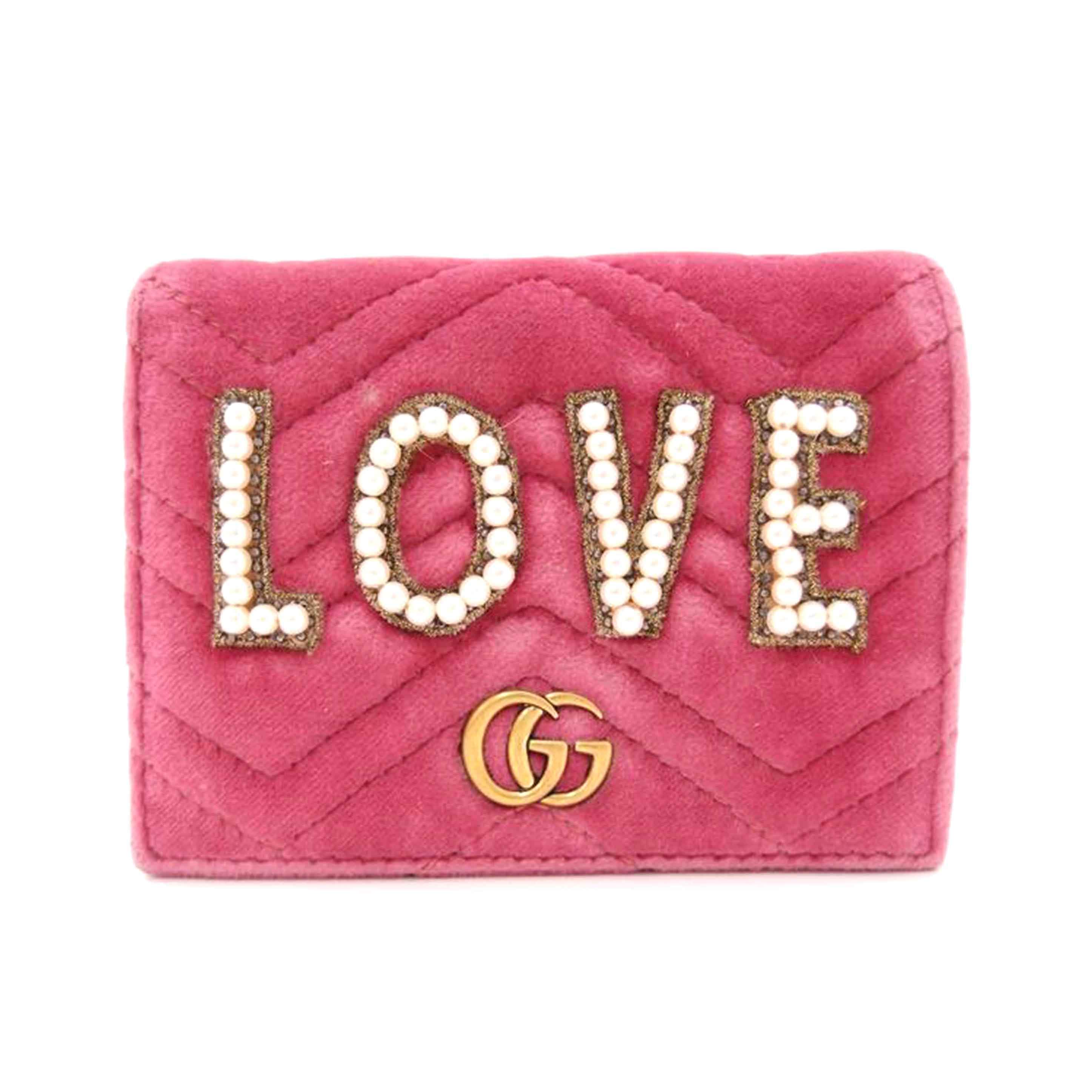 GUCCI グッチ ベロア 二つ折り財布/GGマーモントLOVEコンパクト財布/ピンク/466492//525040/ABランク/69