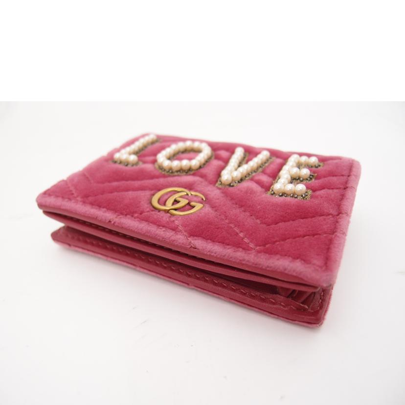 GUCCI グッチ ベロア 二つ折り財布/GGマーモントLOVEコンパクト財布/ピンク/466492//525040/ABランク/69