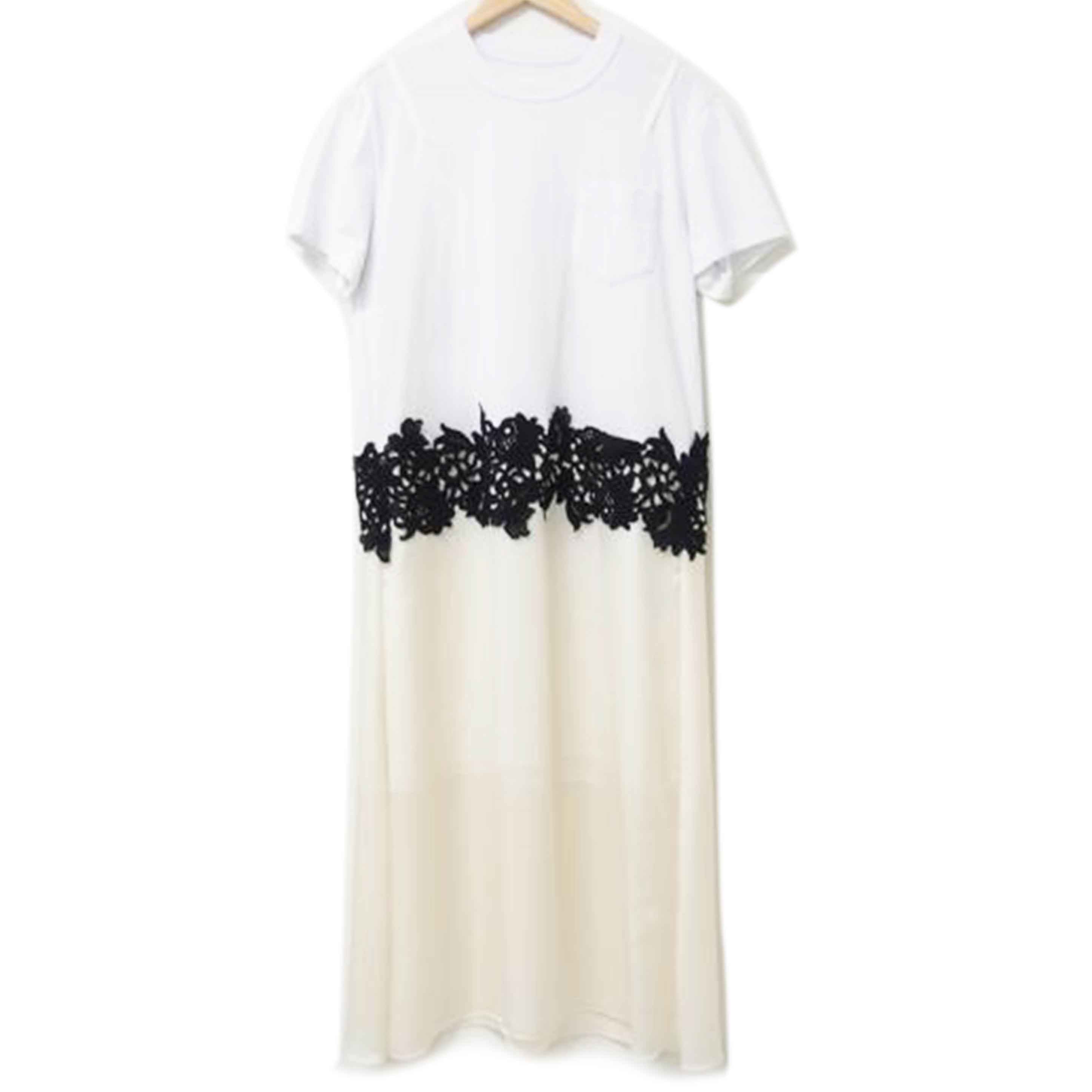 sacai/sacai コットンジャージー レース サテンドレス 白 サイズ2/21-05597//ABランク/83