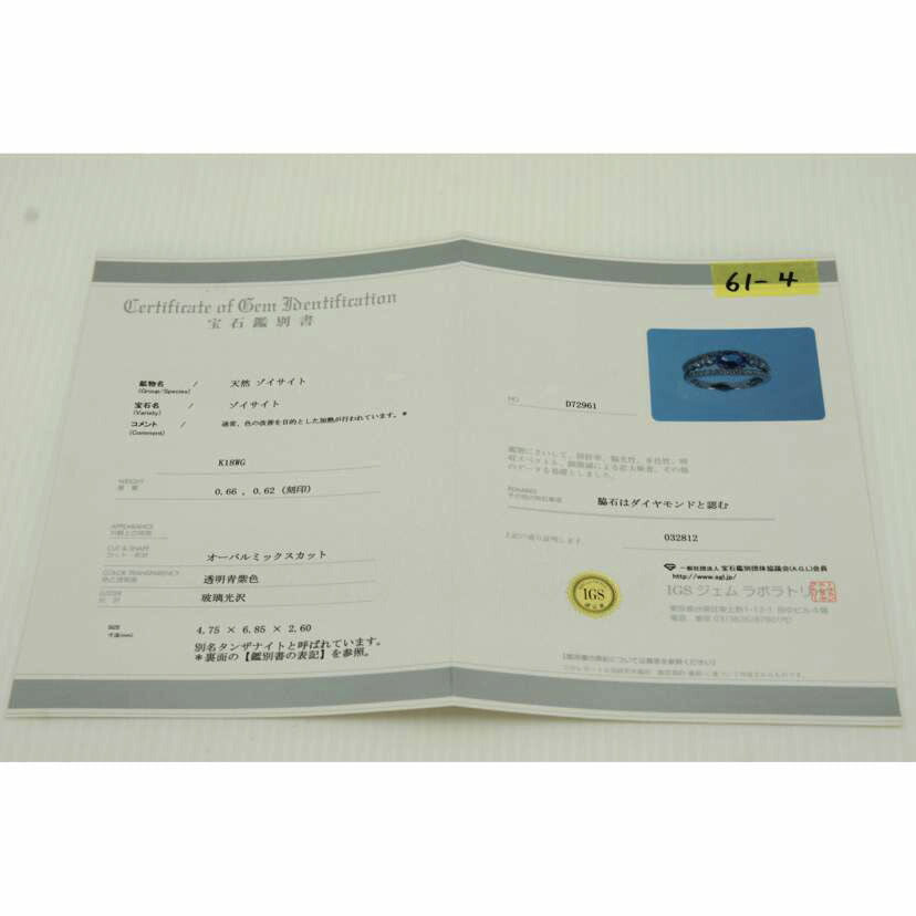 /K18WGタンザナイト0.66F0.62リング//Aランク/75