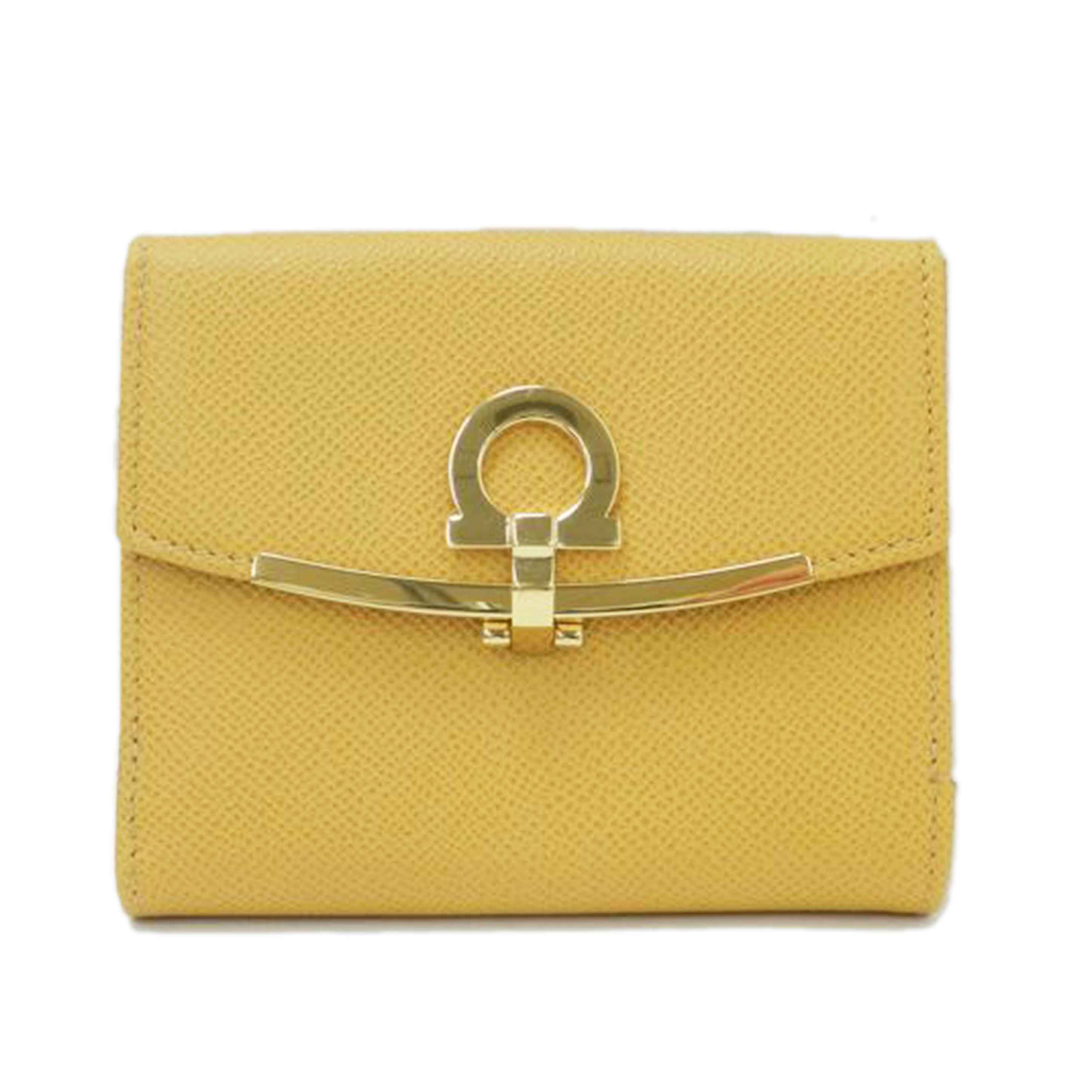 Ferragamo フェラガモ 黄色 /ガンチーニWホック二つ折り財布/イエロー/22C877//SAランク/69