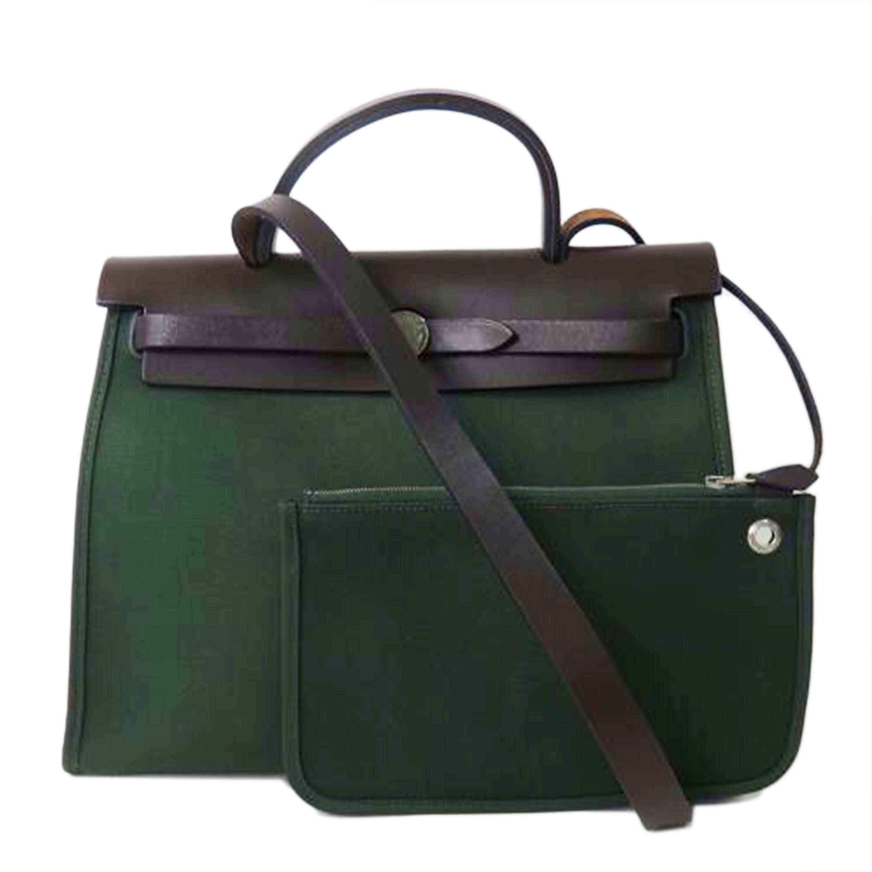 HERMES エルメス/エールバッグ・ジップPM/トワルオフィシェ/シルバー金具/グリーン系//□R刻印/ABランク/84