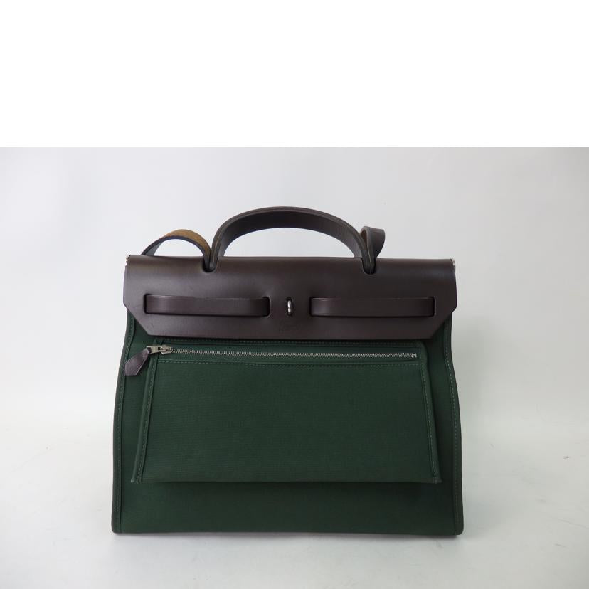 HERMES エルメス/エールバッグ・ジップPM/トワルオフィシェ/シルバー金具/グリーン系//□R刻印/ABランク/84