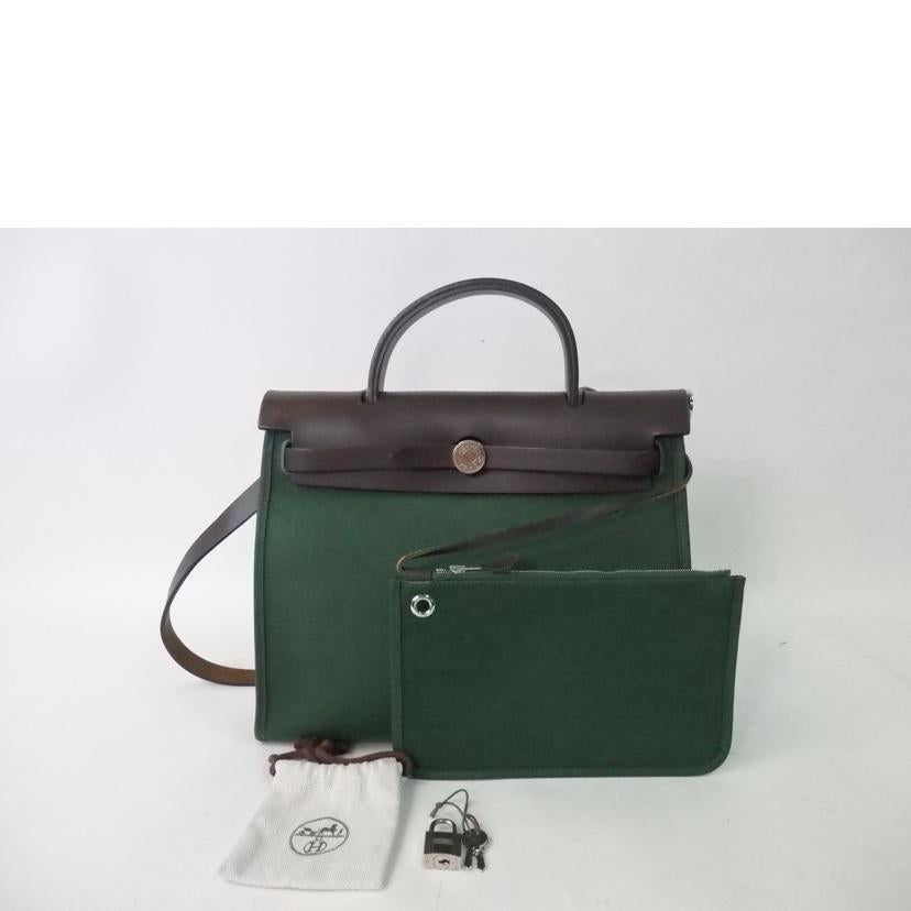 HERMES エルメス/エールバッグ・ジップPM/トワルオフィシェ/シルバー金具/グリーン系//□R刻印/ABランク/84